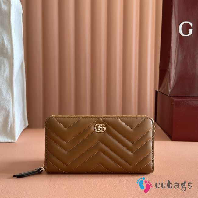 Uubags Gucci GG Marmont zip around wallet brown matlassé chevron leather 19x10.5x2cm - 1
