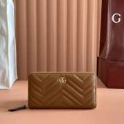 Uubags Gucci GG Marmont zip around wallet brown matlassé chevron leather 19x10.5x2cm - 1
