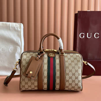 Uubags Gucci Ophidia medium boston bag beige and brown GG canvas 30x16x20cm