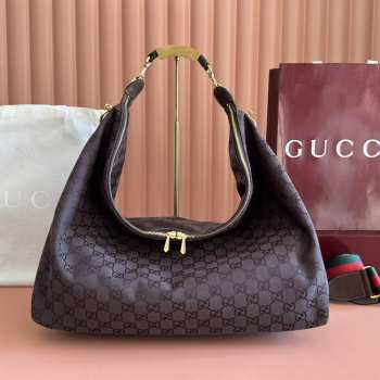 Uubags Gucci Brown Monogram Canvas Large Hobo Weekender Shoulder Bag In Dark Brown 46x29x20cm