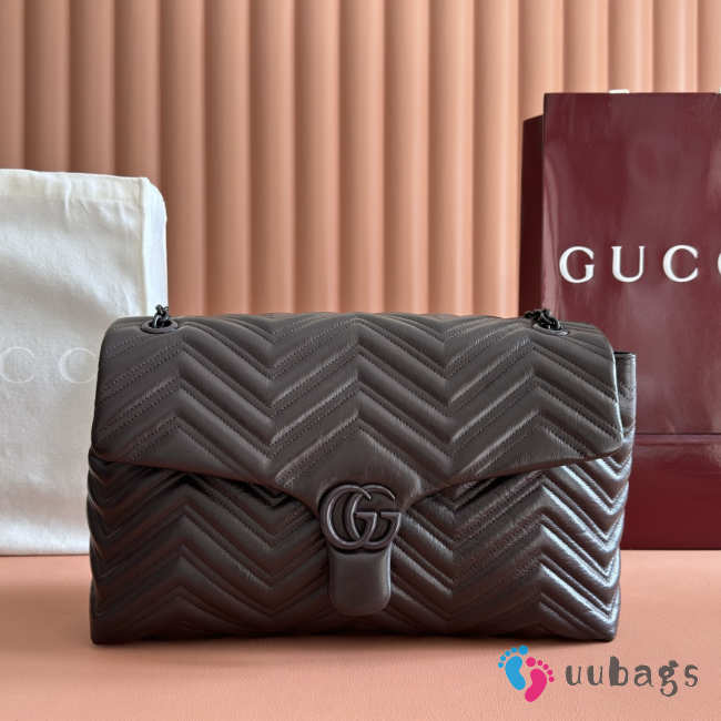 Uubags Gucci GG Marmont large shoulder bag in dark brown leather 37.5x21x9cm - 1
