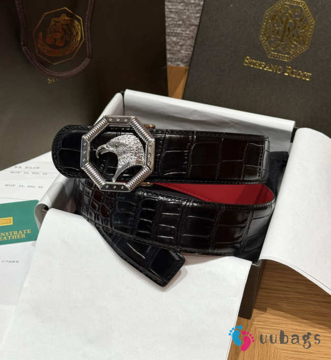 Uubags Stefano Ricci black crocodile with silver buckle 3.8cm - 1