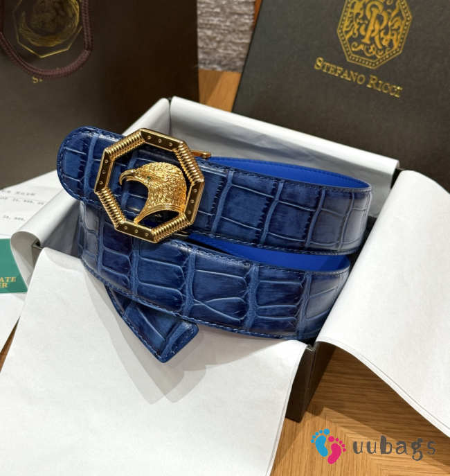 Uubags Stefano Ricci blue crocodile with gold buckle 3.8cm - 1