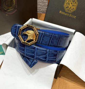 Uubags Stefano Ricci blue crocodile with gold buckle 3.8cm
