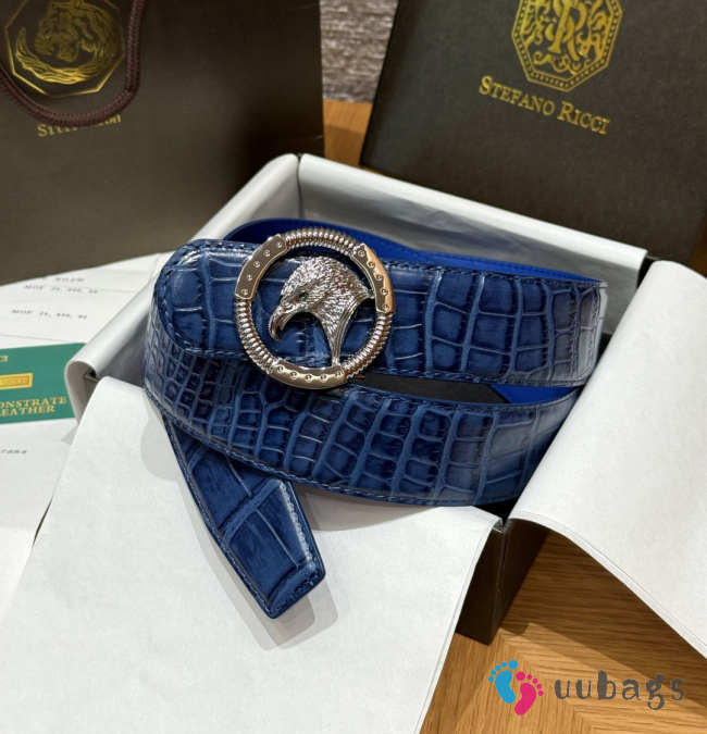 Uubags Stefano Ricci blue crocodile with silver buckle 3.8cm - 1