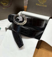 Uubags Stefano Ricci Matted black crocodile leather belt with silver buckle 3.8cm - 1