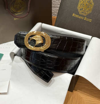 Uubags Stefano Ricci Matted black crocodile leather belt with gold buckle 3.8cm