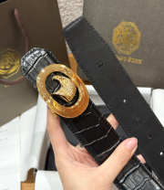 Uubags Stefano Ricci Matted black crocodile leather belt with gold buckle 3.8cm - 2