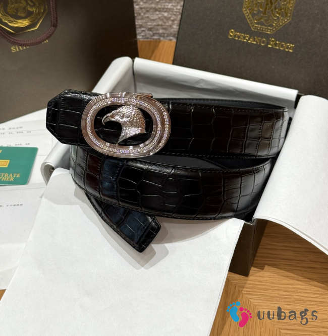 Uubags Stefano Ricci crocodile leather belt with silver buckle 3.8cm - 1