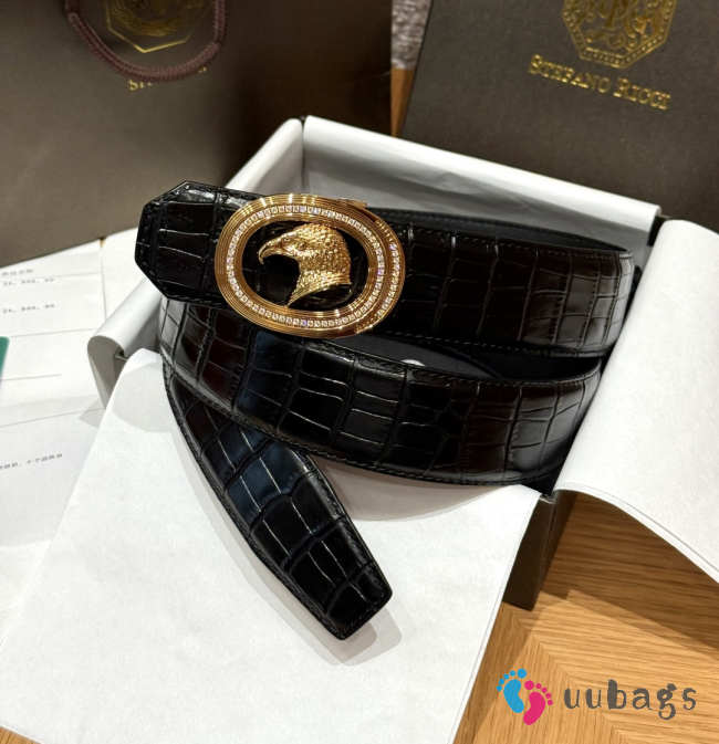 Uubags Stefano Ricci crocodile leather belt with gold buckle 3.8cm - 1