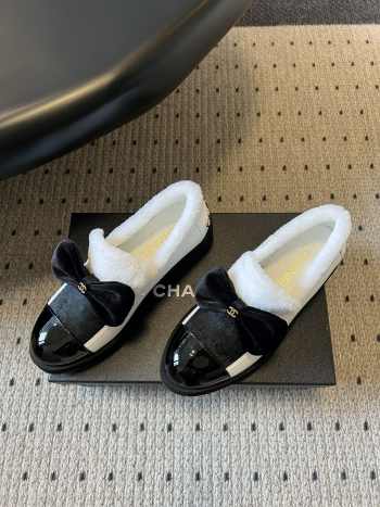 Uubags Chanel Ballerina Flats Tweed, Shearling & Patent Calfskin Black/ White