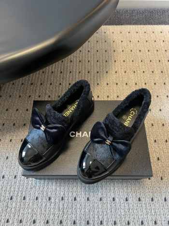 Uubags Chanel Ballerina Flats Tweed, Shearling & Patent Calfskin Black