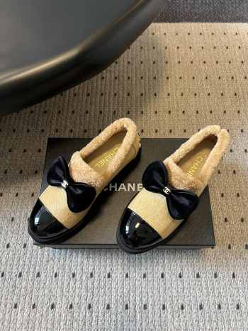 Uubags Chanel Ballerina Flats Tweed, Shearling & Patent Calfskin Beige