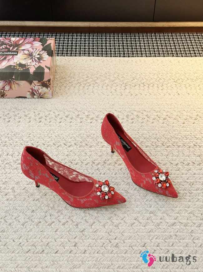 Uubags Dolce & Gabbana Rainbow lace pumps in lurex lace red 6.5cm - 1