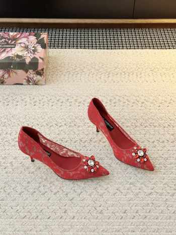 Uubags Dolce & Gabbana Rainbow lace pumps in lurex lace red 6.5cm