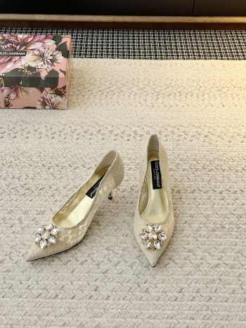 Uubags Dolce & Gabbana Rainbow lace pumps in lurex lace cream 6.5cm