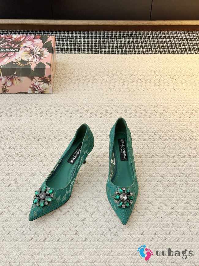 Uubags Dolce & Gabbana Rainbow lace pumps in lurex lace green 6.5cm - 1