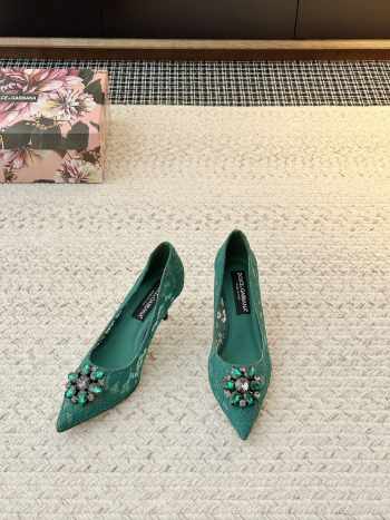 Uubags Dolce & Gabbana Rainbow lace pumps in lurex lace green 6.5cm