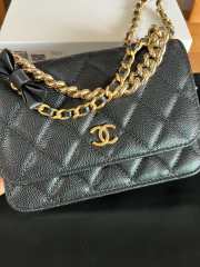 Uubags Chanel Mini Flap Bag with Bow In Black Caviar Leather 17x12x4cm - 4
