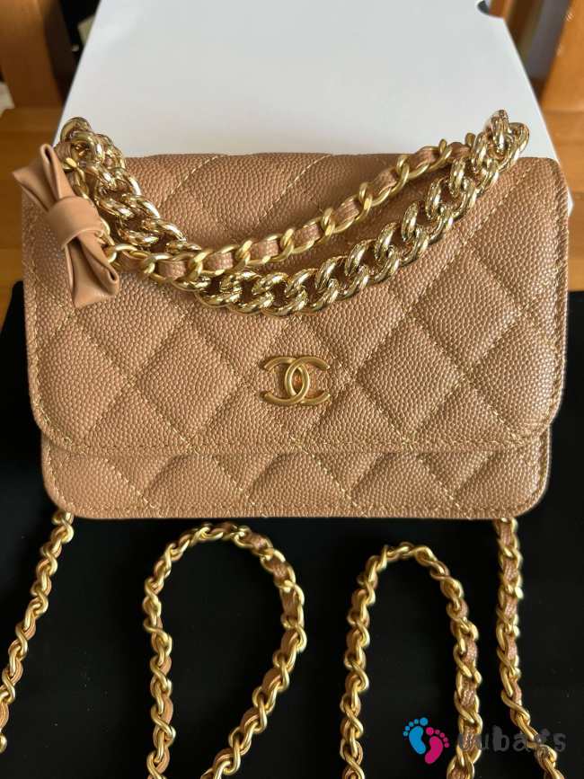 Uubags Chanel Mini Flap Bag with Bow In Brown Caviar Leather 17x12x4cm - 1