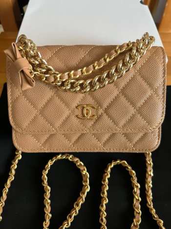 Uubags Chanel Mini Flap Bag with Bow In Brown Caviar Leather 17x12x4cm