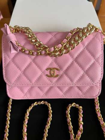 Uubags Chanel Mini Flap Bag with Bow In Pink Caviar Leather 17x12x4cm