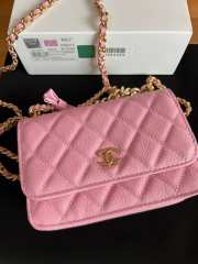 Uubags Chanel Mini Flap Bag with Bow In Pink Caviar Leather 17x12x4cm - 5