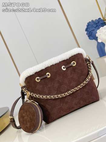 Uubags Louis Vuitton M26684 Bella Bag In Chocolate Suede Calfskin Leather And Shaerling 22x14x19cm