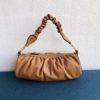 Uubags Manu Atelier Medium Cylinder Ruched Bag In Brown 28cm