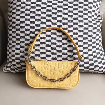 Uubags Rachel Small Yellow Croco Embossed Leather Shoulder Bag 18cm