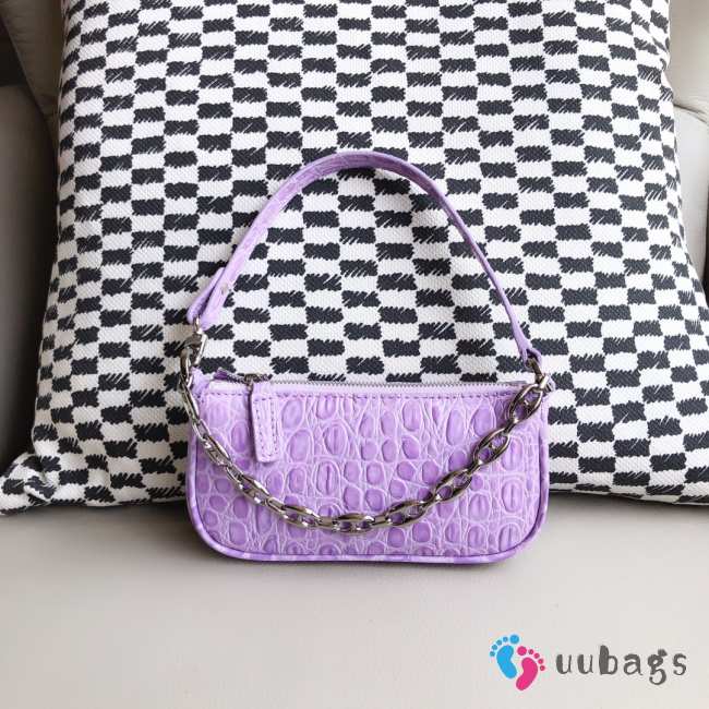 Uubags Rachel Small Purple Croco Embossed Leather Shoulder Bag 18cm - 1