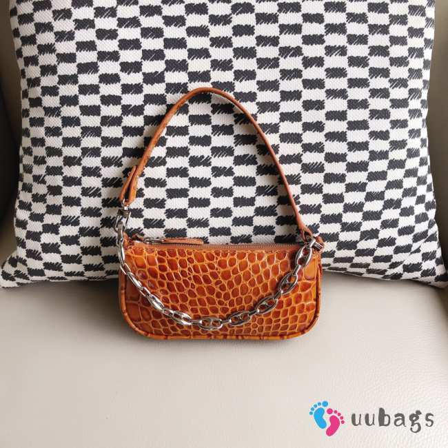 Uubags Rachel Small Brown Croco Embossed Leather Shoulder Bag 18cm - 1