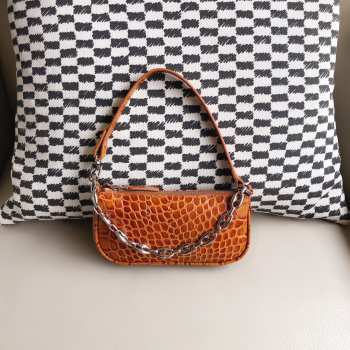 Uubags Rachel Small Brown Croco Embossed Leather Shoulder Bag 18cm