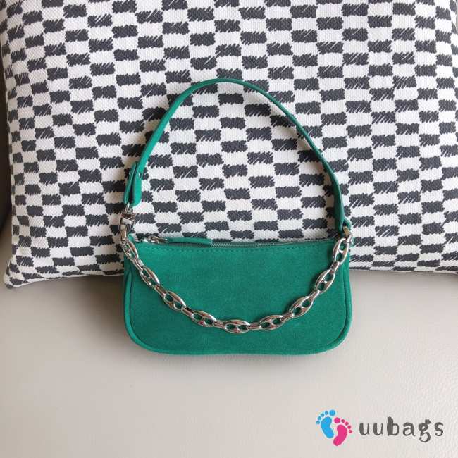 Uubags Rachel Small Green Suede Leather Shoulder Bag 18cm - 1