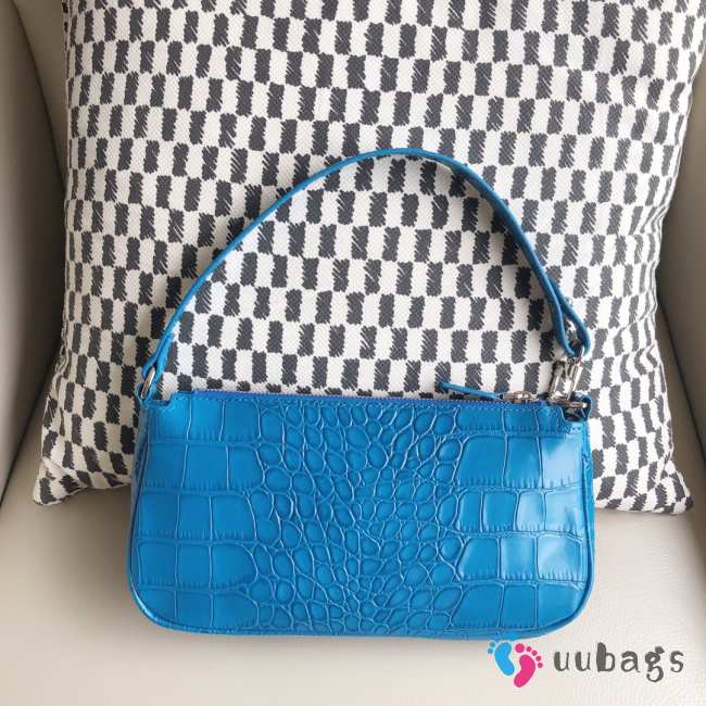 Uubags Rachel Small Blue Croco Embossed Leather Shoulder Bag 18cm - 1