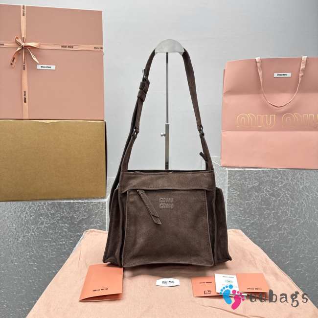 Uubags Miu Miu Suede Utility Shoulder Bag In Dark Brown 26x20x10cm - 1