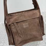 Uubags Miu Miu Suede Utility Shoulder Bag In Dark Brown 26x20x10cm - 2