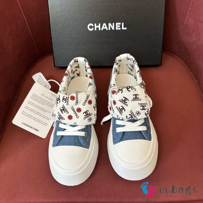 Uubags Chanel Denim Platform Sneakers with CC Logo Lining - 1