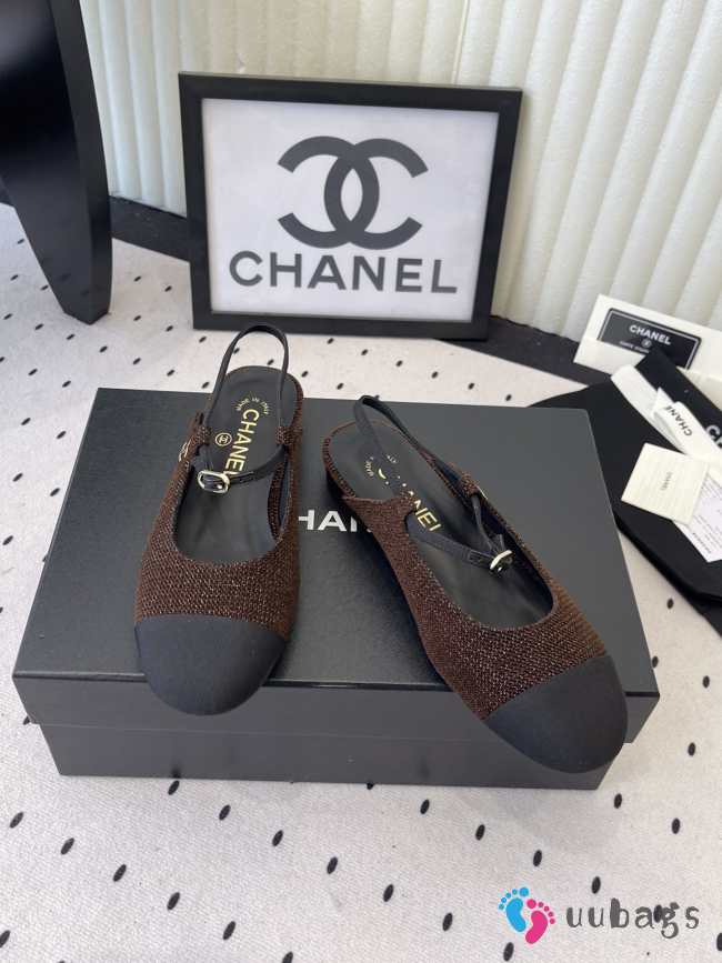 Uubags Chanel slingback tweed ballet flats in dark chocolate - 1
