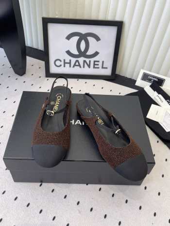 Uubags Chanel slingback tweed ballet flats in dark chocolate