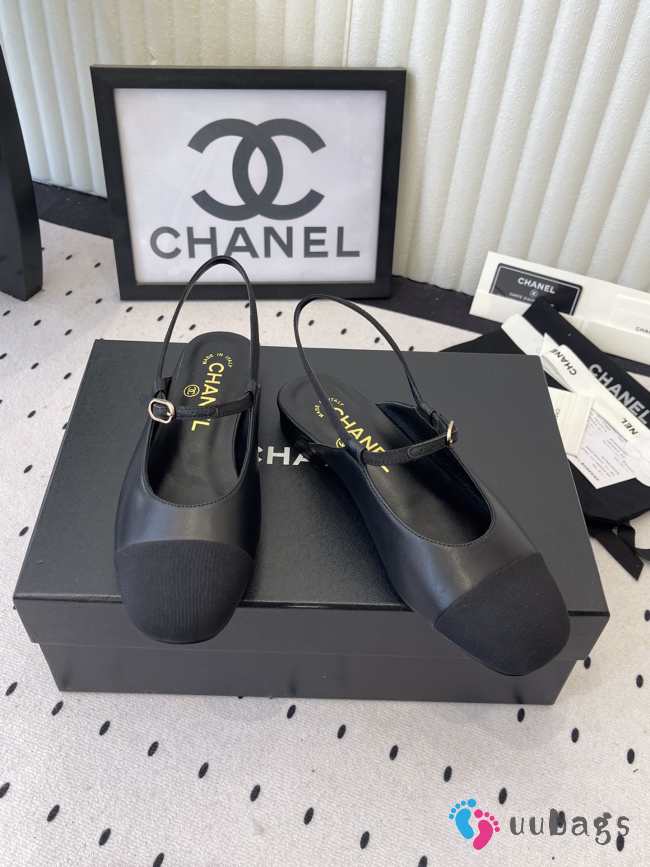 Uubags Chanel slingback goat leather & grosgrain fabric in black - 1
