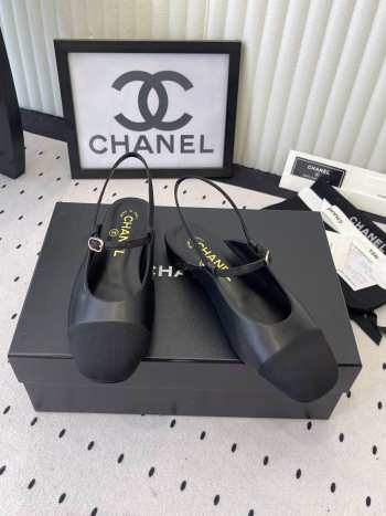 Uubags Chanel slingback goat leather & grosgrain fabric in black