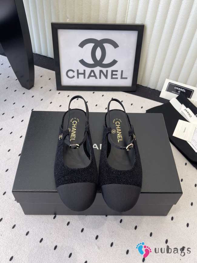Uubags Chanel slingback tweed ballet flats in black - 1