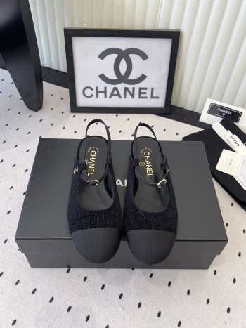 Uubags Chanel slingback tweed ballet flats in black