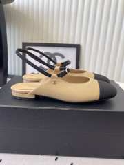 Uubags Chanel slingback goat leather & grosgrain fabric in beige & black - 4