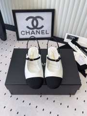 Uubags Chanel slingback goat leather & grosgrain fabric in white & black - 1