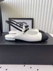 Uubags Chanel slingback goat leather & grosgrain fabric in white & black - 5
