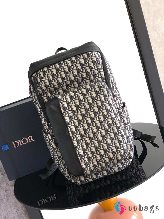 Uubags Rider Soft Zipped Backpack Beige and Black Dior Oblique Jacquard with Black Grained Calfskin - 1