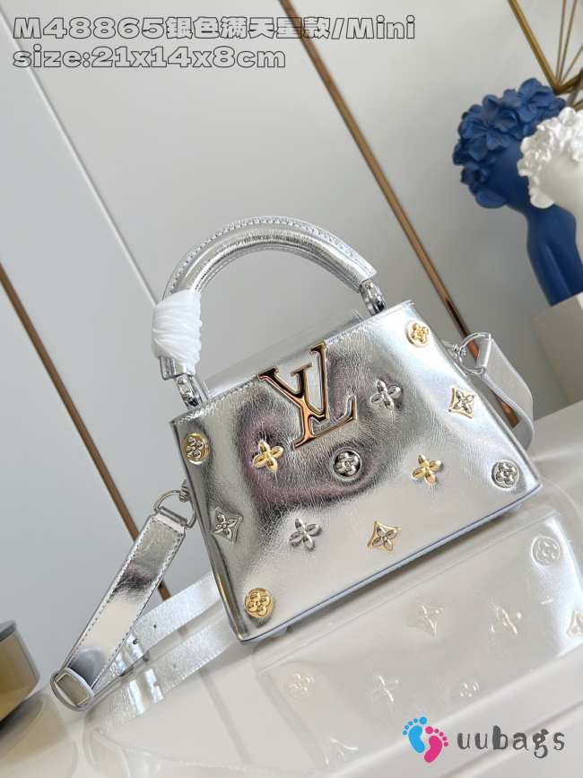 Uubags Louis Vuitton Mini M26258 Capucines Silver Calskin Leather Bag 21x14x8cm - 1