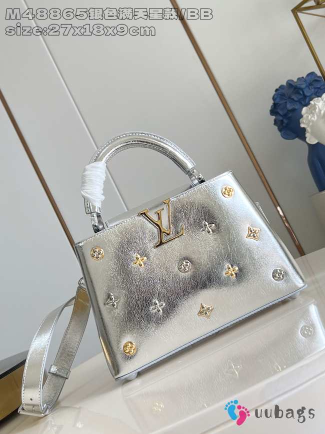 Uubags Louis Vuitton M48865 Capucines Silver Calskin Leather Bag 27x9x18cm - 1